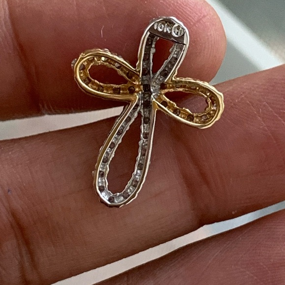 10k Gold Two Toned Diamond Pendant Slide - Picture 5 of 9